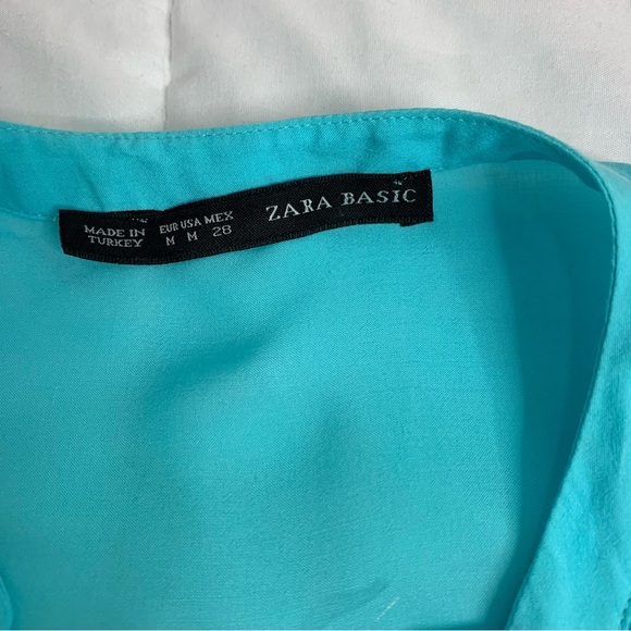 Zara Aqua Blue Women's V-Neck Long Sleeve Blouse Size M - Picture 9 of 13